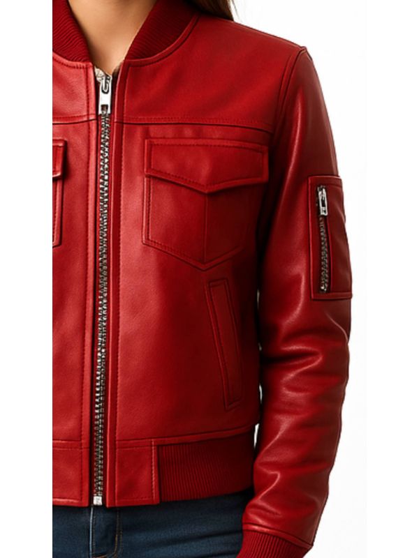 Freya Leather Red Jacket - Women Leather Jacket Red