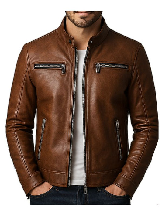 Henry Brown Leather Jacket - Men Leather Jacket Brown