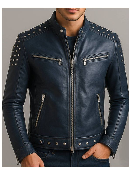 Hugo Blue Leather Jacket - Men Leather Jacket Blue