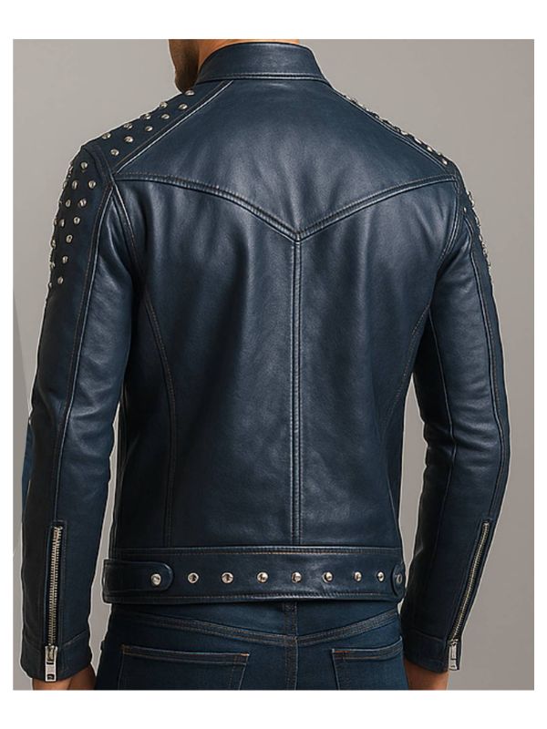 Hugo Blue Leather Jacket - Men Leather Jacket Blue