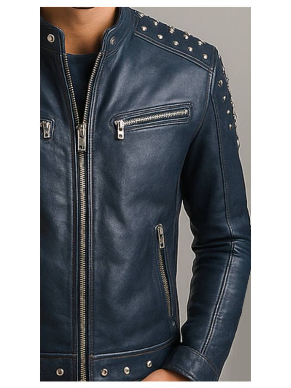 Hugo Blue Leather Jacket - Men Leather Jacket Blue