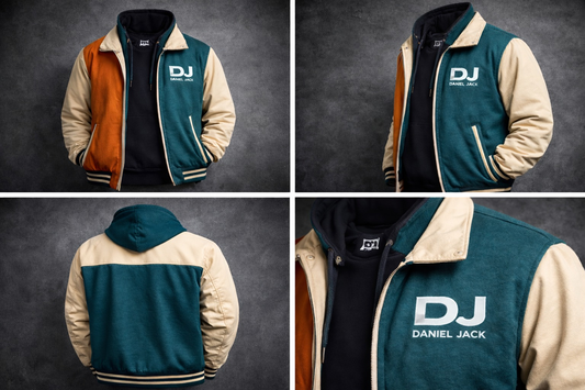 DJ Daniel Jack Orange and Green Varsity Jacket