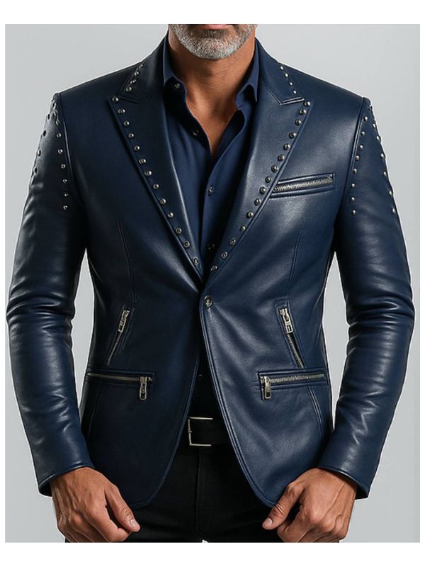 Jack Blue Leather Blazer Leather Blazer for Men Blue