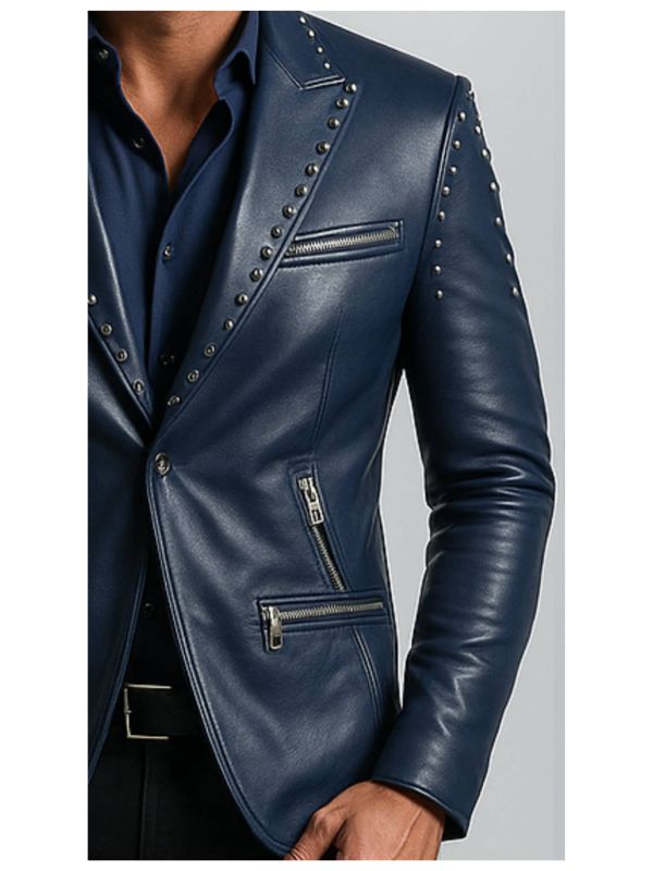 Jack Blue Leather Blazer Leather Blazer for Men Blue