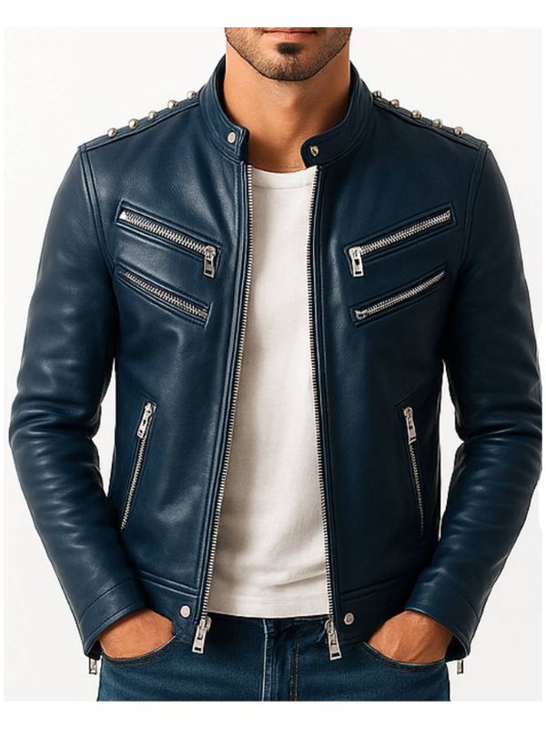 Jaxon Blue Leather Jacket - Men Leather Jacket Blue