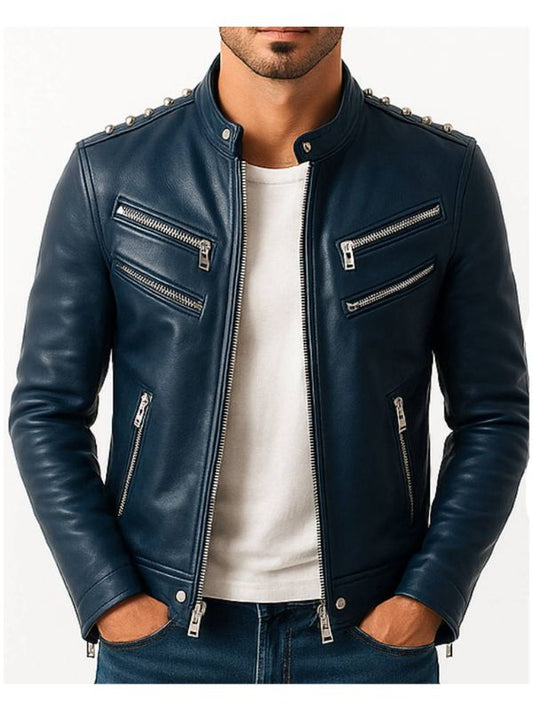 Jaxon Blue Leather Jacket - Men Leather Jacket Blue