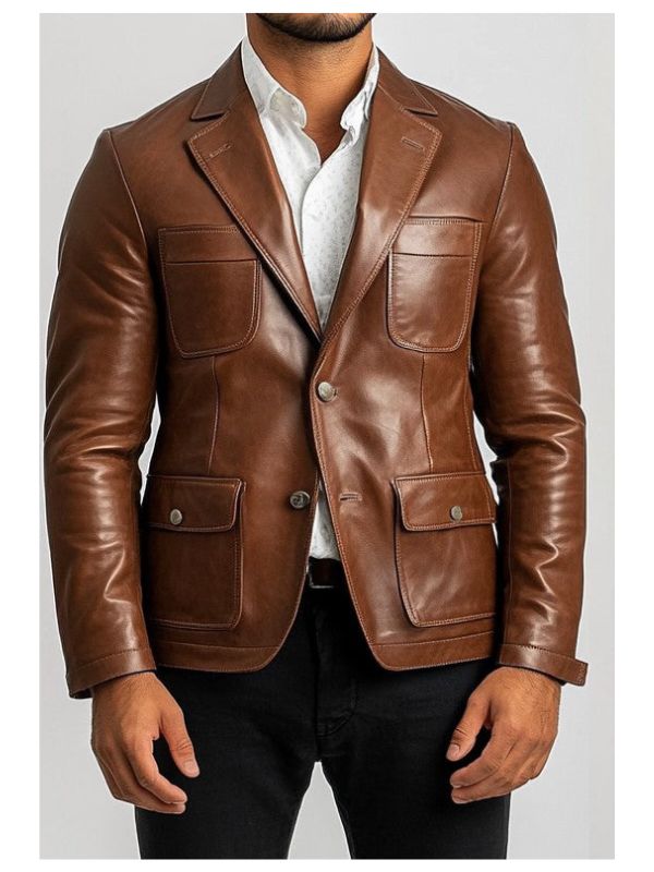 Leo Stylish Brown Premium Leather Blazer