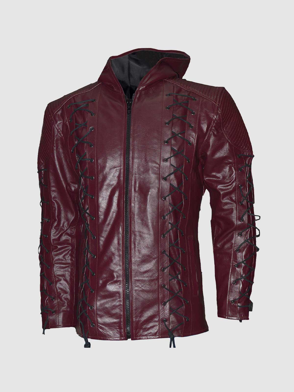 Maroon Leather Hoodie  - Recreated