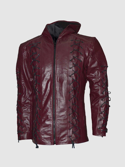 Maroon Leather Hoodie  - Recreated