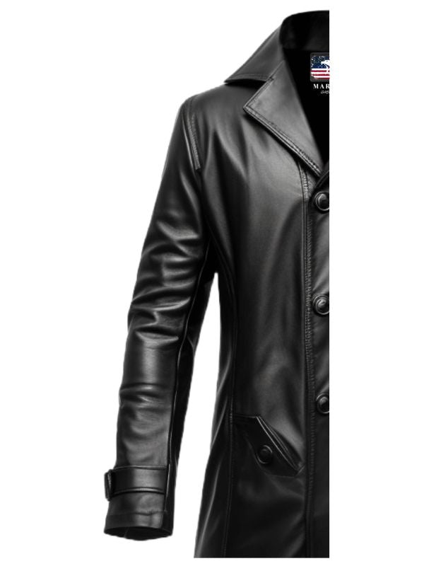 Men 3 Button Long Leather Coat