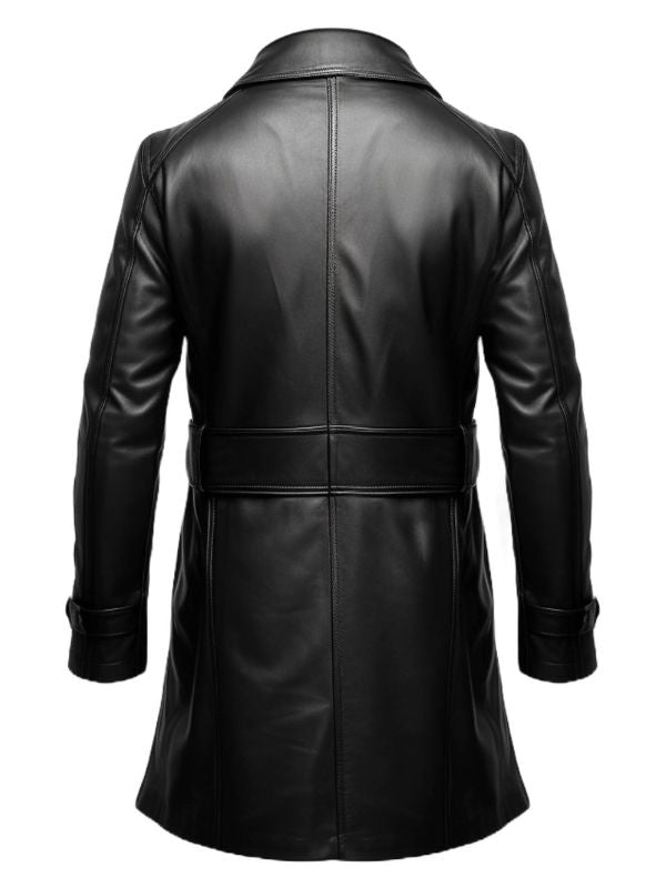Men 3 Button Long Leather Coat