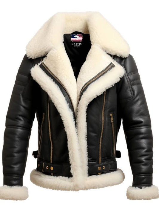 Men Aviator B3 Bomber Black Leather Jacket