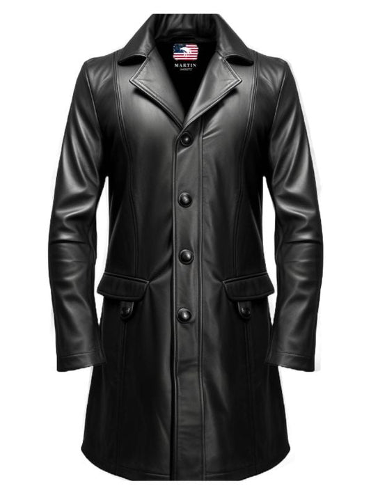 Men’s Black Leather Coat – Premium Long Leather Coat for Men