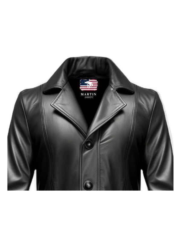 Men’s Black Leather Coat – Premium Long Leather Coat for Men