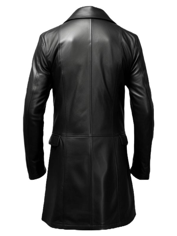 Men’s Black Leather Coat – Premium Long Leather Coat for Men