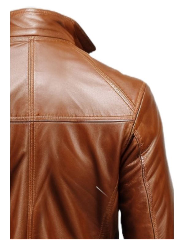 Men Vintage Big Pockets Tan Brown Leather Coat - Leather Long Coat