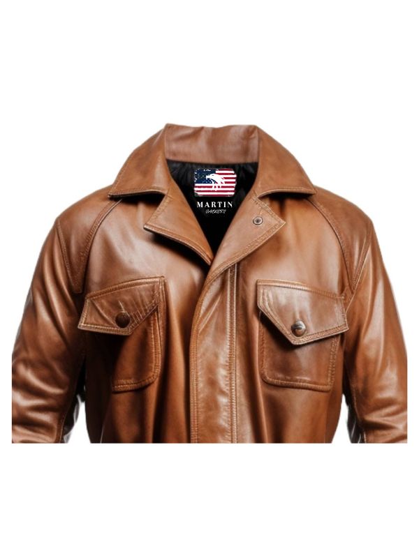 Men Vintage Brown Long Coat - Distressed Leather Brown Coat