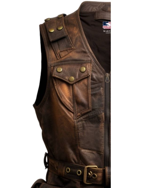 Men’s Vintage Brown Military Leather Vest