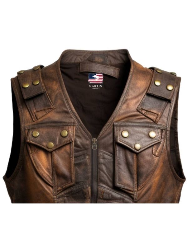 Men’s Vintage Brown Military Leather Vest