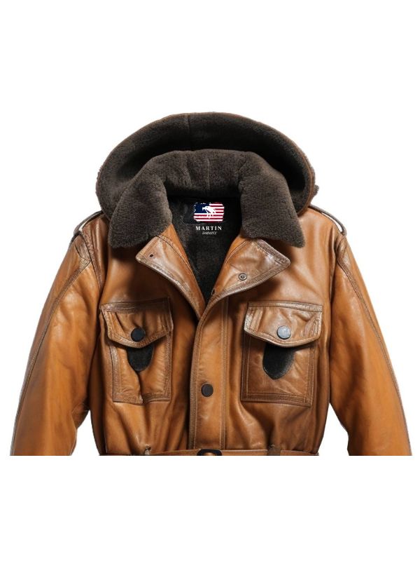 Men Vintage Hooded Fur Leather Hooded Coat - Faux Fur
