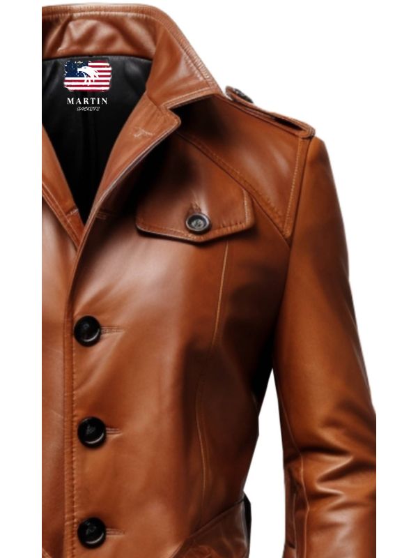 Men Vintage Tan Brown Leather Coat - Leather Long Coat