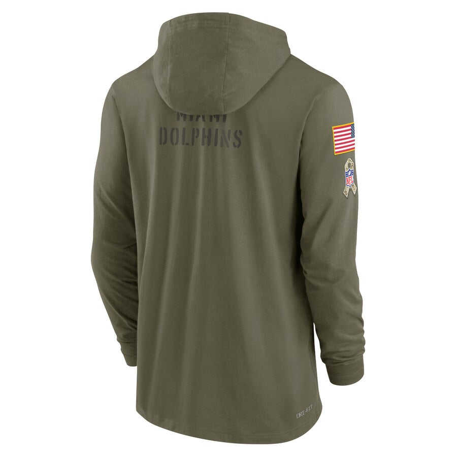 2024 Miami Dolphins Salute to Service Long Sleeve Hooded T-Shirt