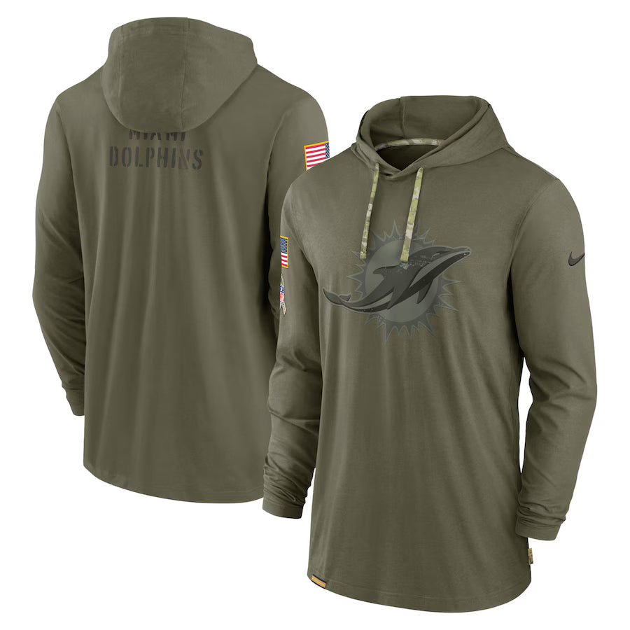 2024 Miami Dolphins Salute to Service Long Sleeve Hooded T-Shirt