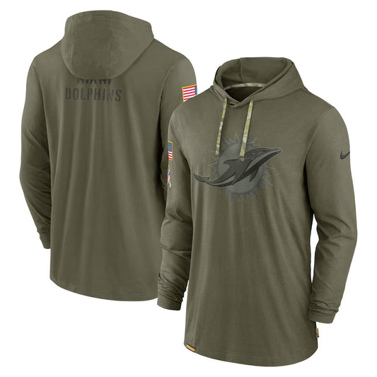 2024 Miami Dolphins Salute to Service Long Sleeve Hooded T-Shirt