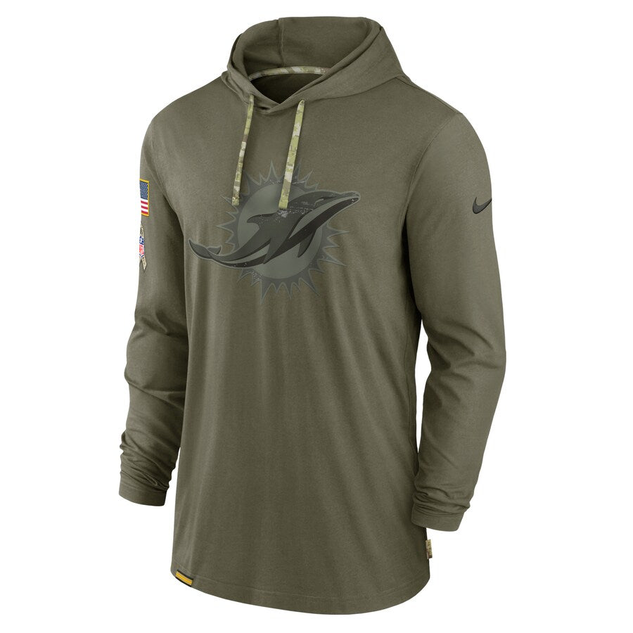 2024 Miami Dolphins Salute to Service Long Sleeve Hooded T-Shirt