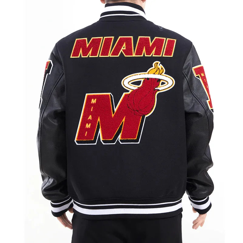 Miami Heat Mashup Logo Black Varsity Jacket  - Recreated