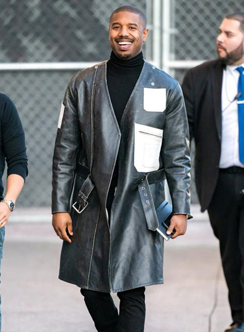 Michael B Jordan Leather Long Coat