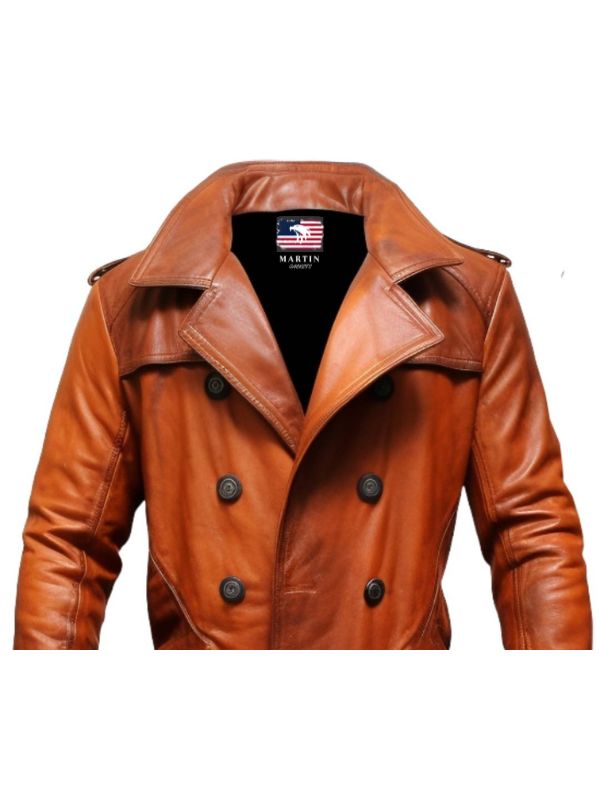 Modern Tan Brown Leather Coat for Men
