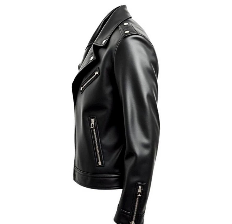 HANDMADE Men's BLACK LEATHER JACKET | GENUINE COWHIDE MOTORCYCLE JACKET
