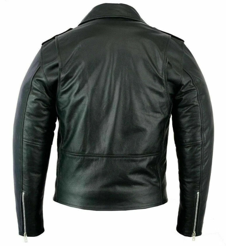 Mens Vintage Leather - Motorbike Jacket Black - Original Cowhide Leather - Biker