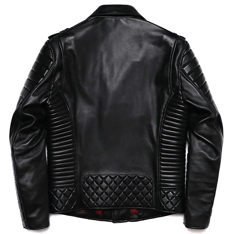 Men's Quilted 100% Genuine Leather  Motorcycle Jacket - Bikers Leather Jacket
