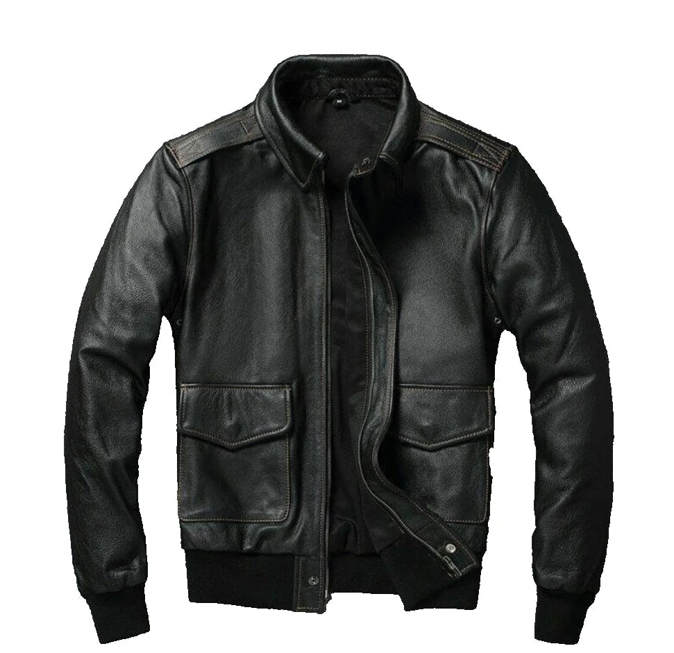 Mens Leather Casual Biker Jacket Coat Soft Motorcycle Genuine Biker Style Fit
