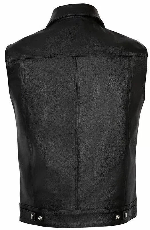 Men's Black/Brown Genuine Leather Motorbike Vest | Men's Motorcycle Club Vest