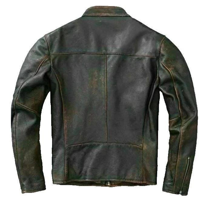 Men's Motorcycle Biker Vintage Cafe Racer Distressed Black Real Leather Jacket