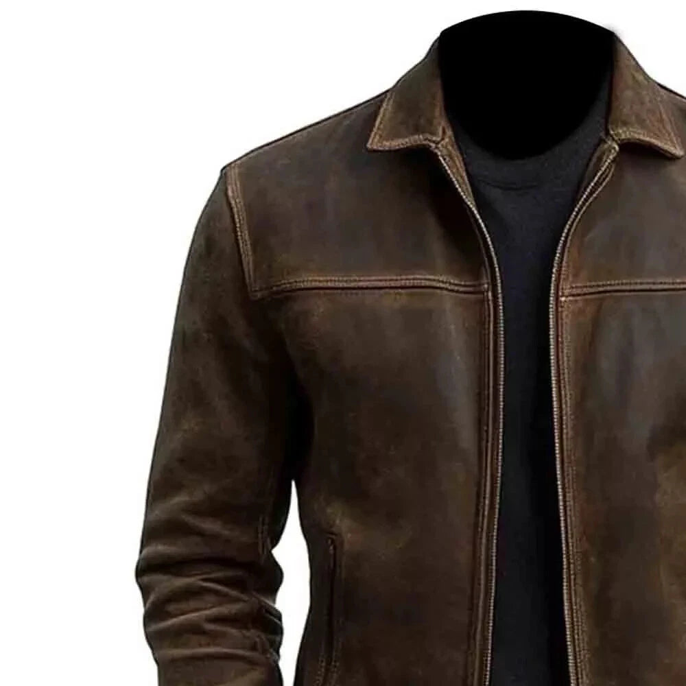 MEN'S PREMIUM BROWN LEATHER COAT - FASHION & MOTORSPORTS - PREMIUM QUALITY