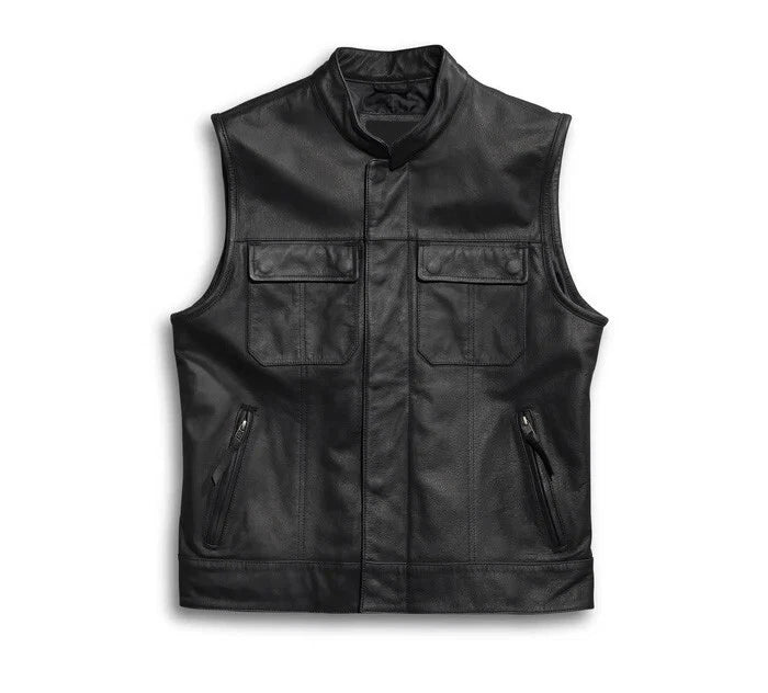 Men's 100% Real Leather Motorcycle vest | Men's Foster Leather Vest