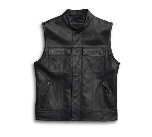 Men's 100% Real Leather Motorcycle vest | Men's Foster Leather Vest
