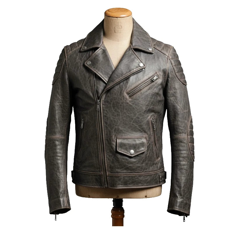 Trending Men's Distressed Brown Cowhide Leather Biker Jacket - Classic Style UK