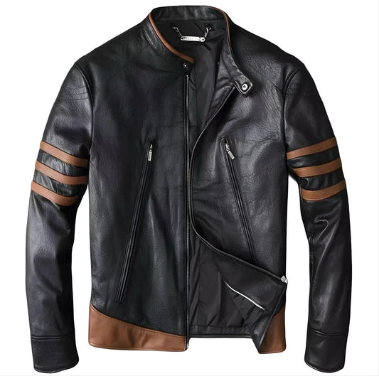 Men's Leather Jacket - Real Cowhide Leather - Cafe Racer - Biker Jacket - Treva