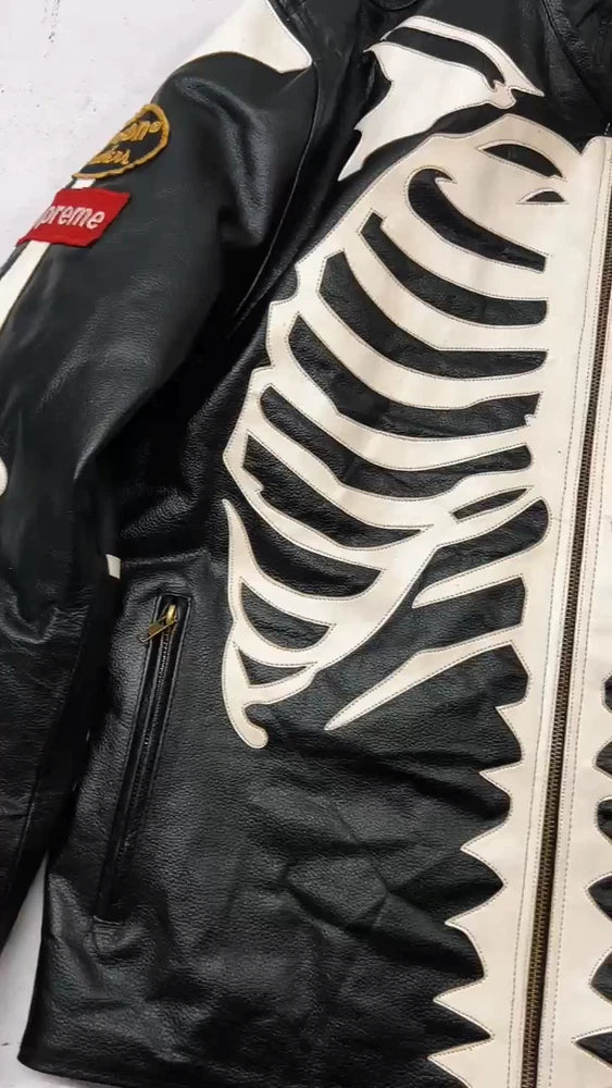 Skeleton Leather Jacket Men Handmade Real Cowhide Biker Gothic Punk Rock Style
