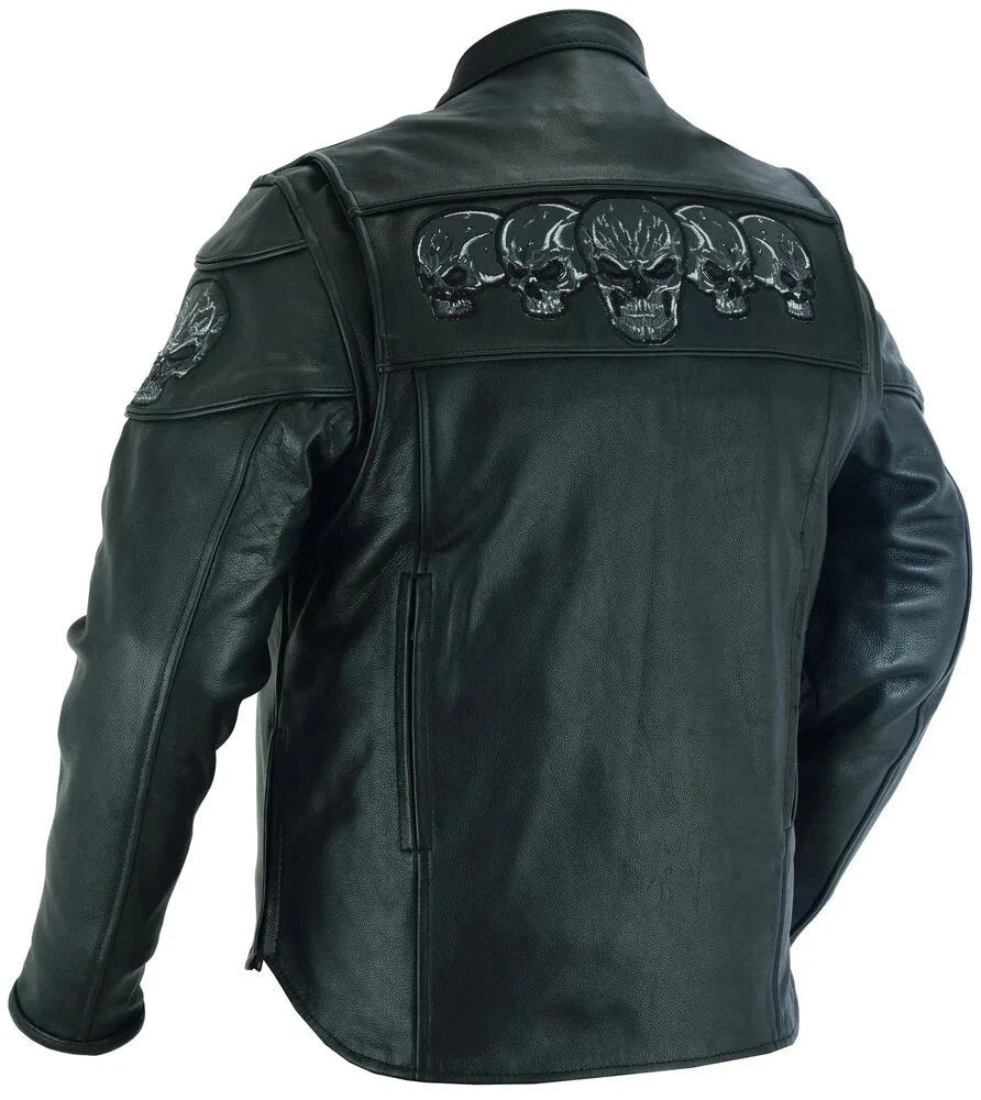 Men Motorcycle Cafe Racer Leather Jacket Skull Design Leather Jacket | Trendy