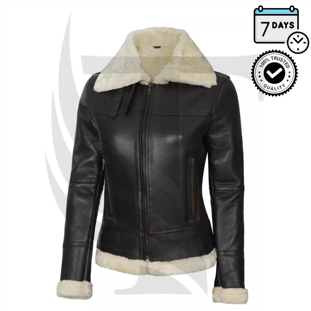 Stylish WoMen's Aviator Cowhide Real Leather Jacket - Warm, Cozy & Trendy!