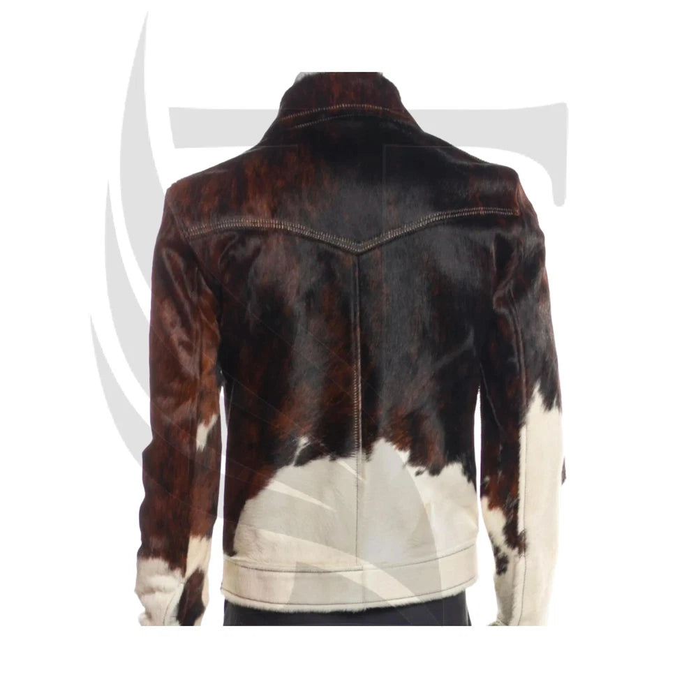 Men's Western Cowhide Leather Jacket – Genuine Hair-On Pony Skin, Stylish Truck