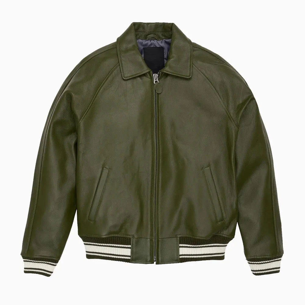 Men's Real Leather Bomber Jacket American Flight Bomber Leather Jacket