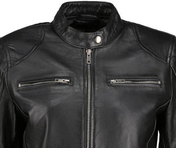 Premium Women's Leather Cafe Racer Jacket – High-Quality Cowhide Leather Jacket