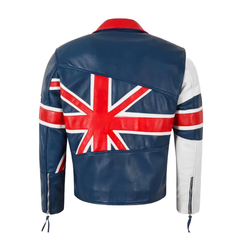 Men's Cowhide Leather Biker Jacket – British Flag Edition - Ykk Zip - BEST SELL